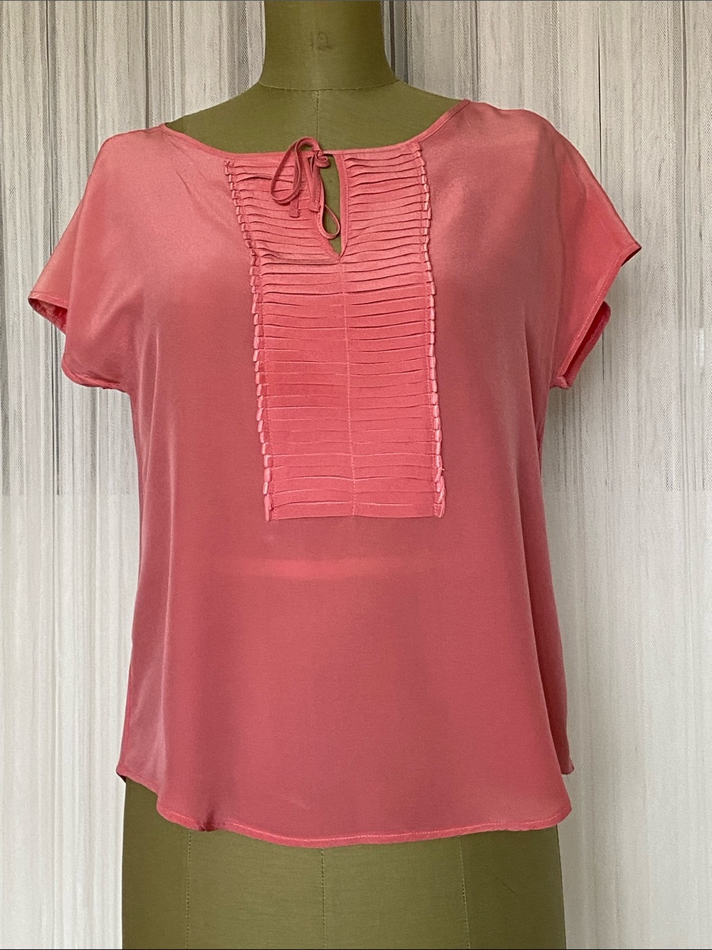 Weekend Max Mara Coral Pink Pleated Front Short-Sleeve Blouse